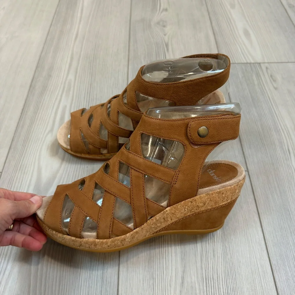NEW Dansko Cecily Camel Milled Nubuck Leather Wedge Sandals 10 40 Brown